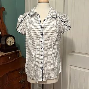Torrid top white with little blue polka dots